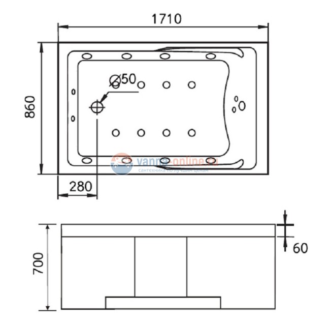 Ванна гидромассажная акриловая Gemy G9066 II O L/R, 171 х 86 см Ванна гидромассажная акриловая Gemy G9066 II O L/R, 171 х 86 см