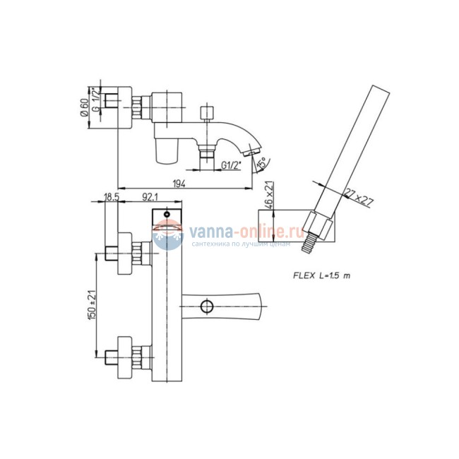 Смеситель для ванны Paini Lady с аксессуаром, черный Смеситель для ванны Paini Lady с аксессуаром, черный