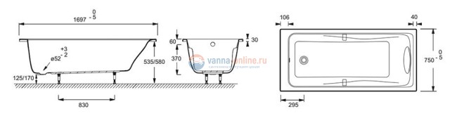 Ванна гидромассажная Jacob Delafon Odeon Up E5TN2210-00 170*75 см c системой Tonus +