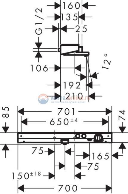 Смеситель для ванны и душа Hansgrohe ShowerTabletSelect 700 термостатический, хром Смеситель для ванны и душа Hansgrohe ShowerTabletSelect 700 термостатический, хром