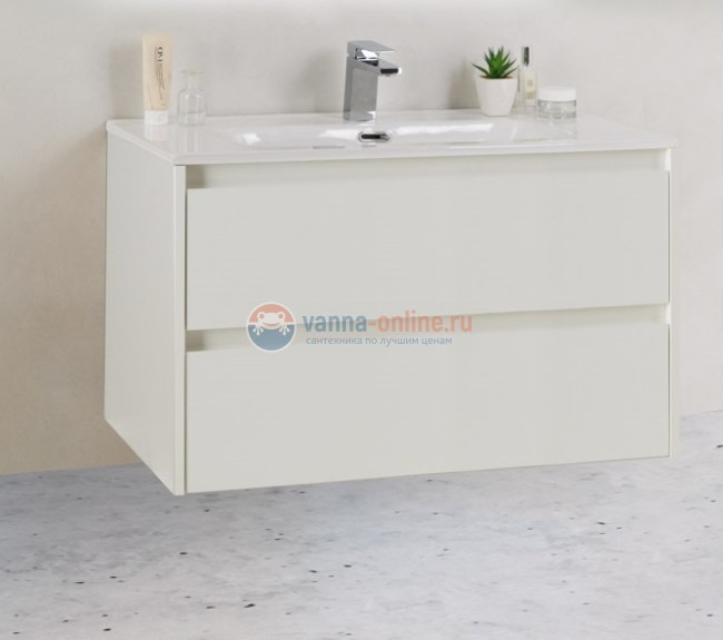 Тумба с раковиной Belbagno KRAFT 39-800/390-2C-SO-BO 80 cм подвесная с 2 ящиками, Bianco Opaco