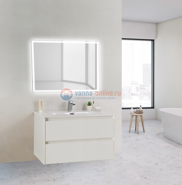 Тумба с раковиной Belbagno KRAFT 39-800/390-2C-SO-BO 80 cм подвесная с 2 ящиками, Bianco Opaco