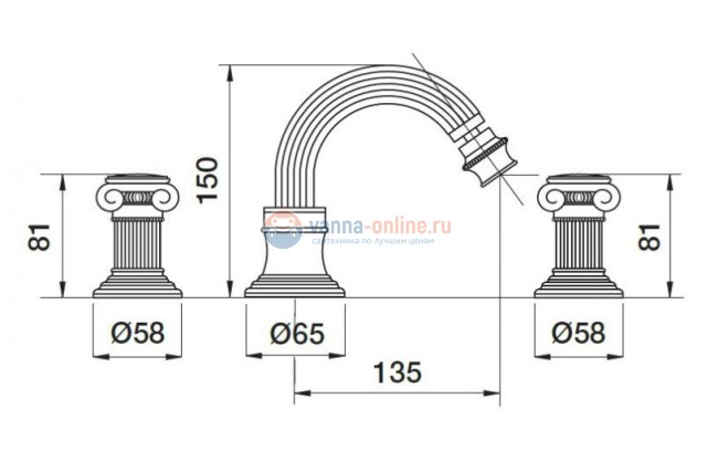 Смеситель Cezares Olimp BBS2-03/24-M цвет золото, ручки круглые металл