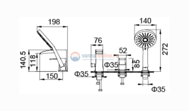 Смеситель Timo Lumi 4210/00Y chrome для ванны, на борт ванны Смеситель Timo Lumi 4210/00Y chrome для ванны, на борт ванны