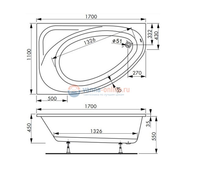 Акриловая ванна Vagnerplast Hapi 170 х 110 см белая, левая/правая