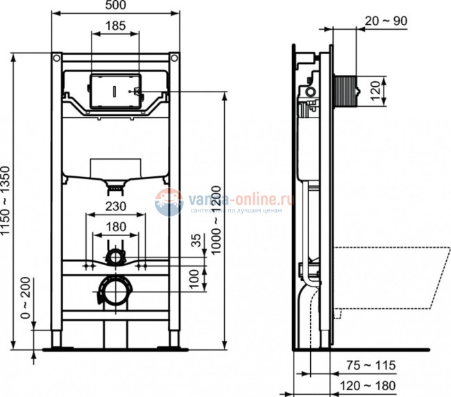 Промо-комплект 5 в 1 Ideal Standard с подвесным унитазом TESI AquaBlade®  T007901 и инсталляцией PROSYS