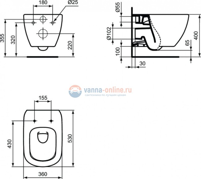 Промо-комплект 5 в 1 Ideal Standard с подвесным унитазом TESI AquaBlade®  T007901 и инсталляцией PROSYS