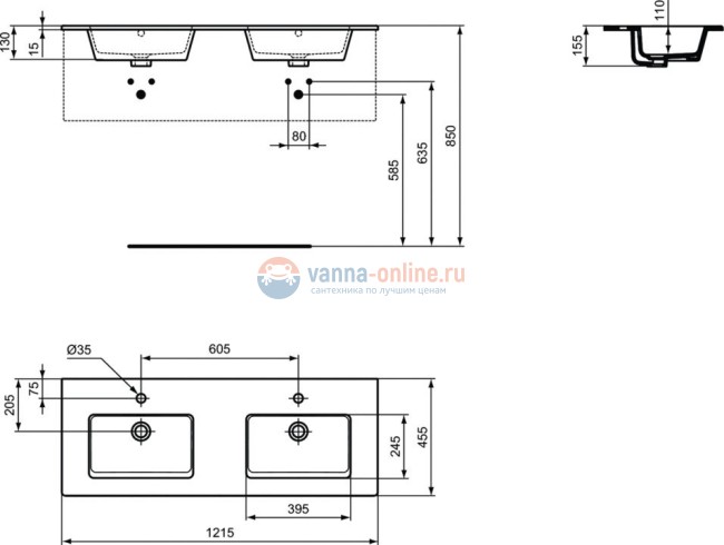 Раковина 121x45 см Ideal Standard TEMPO E053401 Раковина 121x45 см Ideal Standard TEMPO E053401