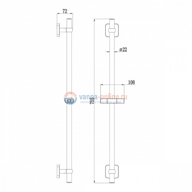Душевая штанга Iddis Bild BIL7000i17, хром, 75.5 см
