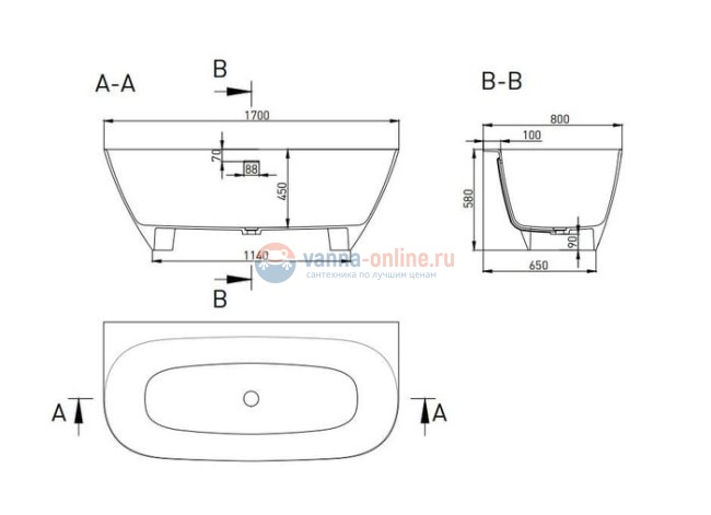 Ванна из искусственного камня Salini Sofia Wall S-Stone 102522M 170x80x58, белый матовый Ванна из искусственного камня Salini Sofia Wall S-Stone 102522M 170x80x58, белый матовый