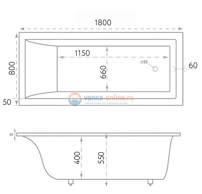 Ванна из литьевого мрамора Marmo Bagno Алесса NEW, 180 х 80 см