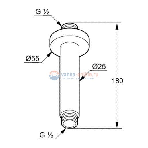 Кронштейн для душа Kludi A-Qa 6651587-00 потолочный 15 см, черный матовый