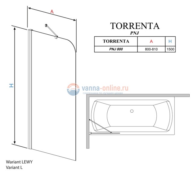 Шторка на ванну Radaway Torrenta PNJ 80 стекло графит L Шторка на ванну Radaway Torrenta PNJ 80 стекло графит L