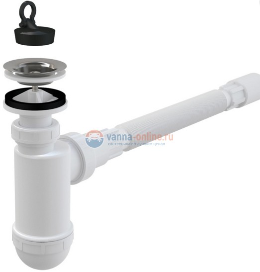 Сифон Alcaplast Flexi A41+A710 для раковины, с гибким соединением
