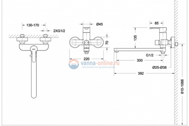 Смеситель Bravat Stream F63783C-L для ванны, длинный излив
