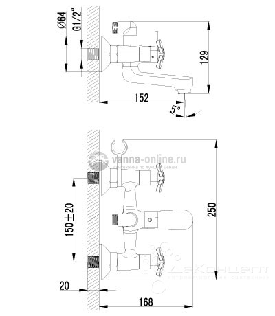 Смеситель Lemark Partner LM6542C для ванны и душа с фиксированным изливом Смеситель Lemark Partner LM6542C для ванны и душа с фиксированным изливом