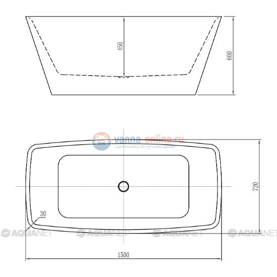 Ванна акриловая Aquanet Joy 150 x 72 см 00208598
