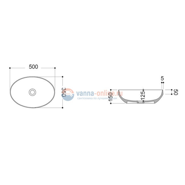 Раковина накладная AXA Decus овальная 500х350хh150мм., белый матовый