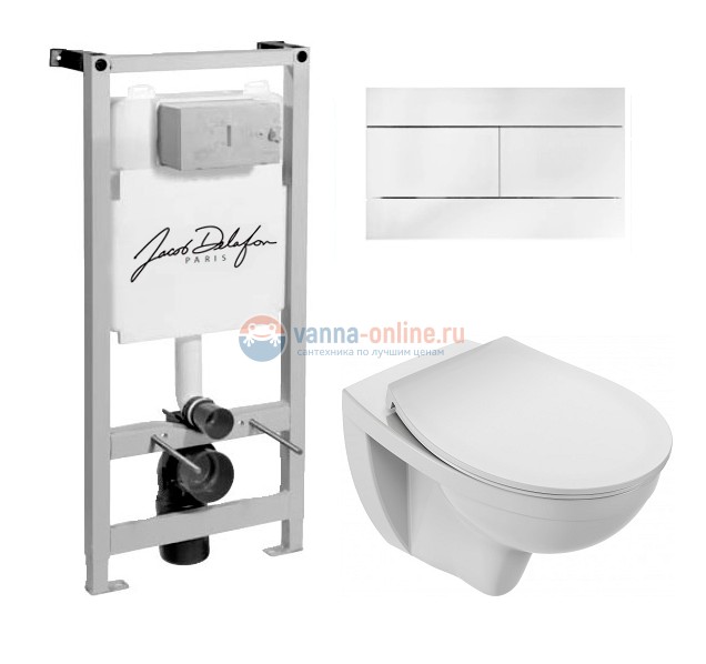 Инсталляция Jacob Delafon с безободковым унитазом Jacob Delafon Patio EDV102-00, сиденье микролифт клавиша белая, комплект Инсталляция Jacob Delafon с безободковым унитазом Jacob Delafon Patio EDV102-00, сиденье микролифт клавиша белая, комплект