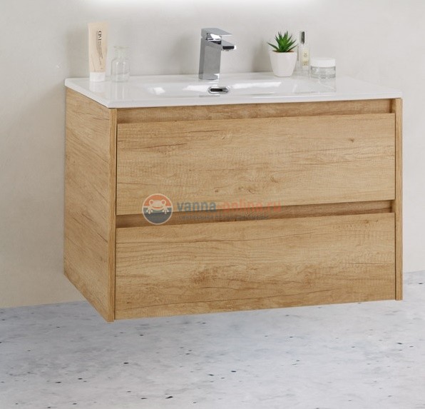 Тумба с раковиной Belbagno KRAFT 39-800/390-2C-SO-RNN 80 cм подвесная с 2 ящиками, Rovere Nebrasca Nature