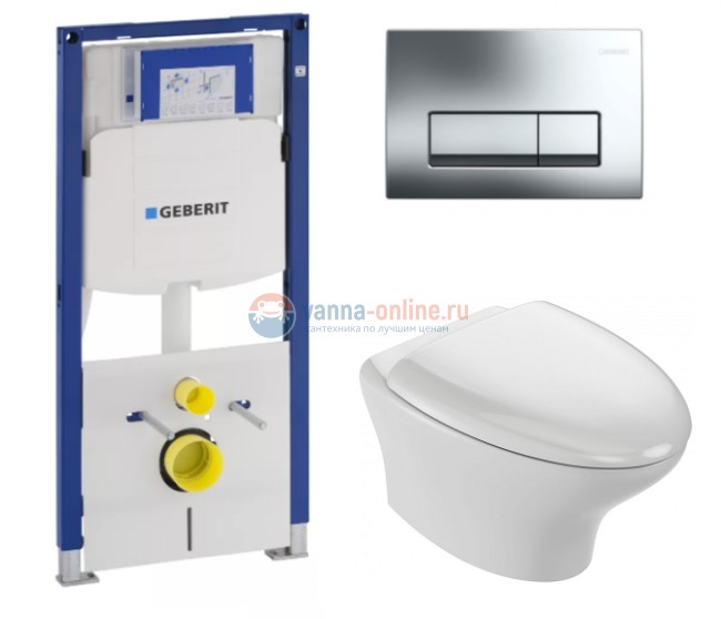 Инсталляция Geberit с безободковым унитазом Jacob Delafon Nouvelle Vague EDJ102-00, сиденье микролифт, комплект