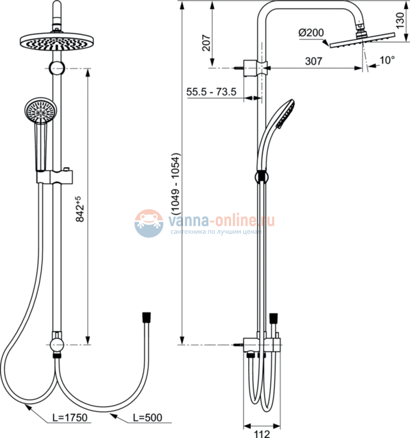 Душевая система для установки с настенным смесителем Ideal Standard IDEALRAIN ECO A6281AA