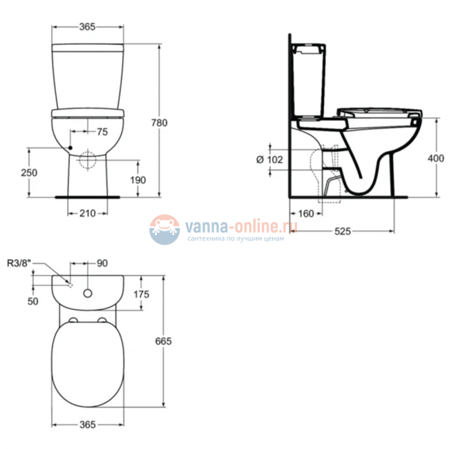Бачок для унитаза (боковая подводка) Ideal Standard CONNECT ARC E786101