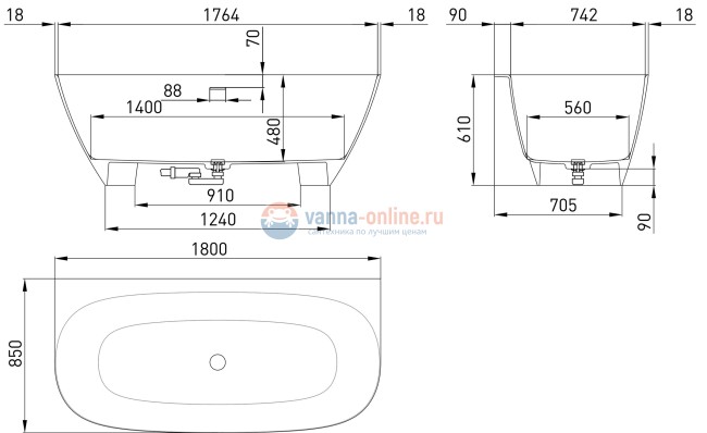 Ванна Salini Sofia Wall 180х85х61 102513G S-sense, белый глянцевый Ванна Salini Sofia Wall 180х85х61 102513G S-sense, белый глянцевый