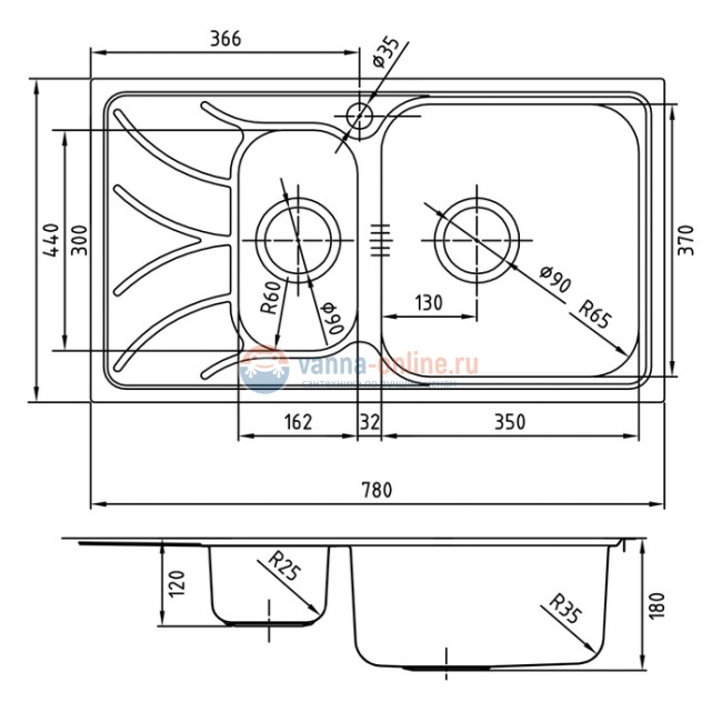 Кухонная мойка Iddis Arro 78 x 44 x 18 см, 1 чаша+1/2, нержавеющая сталь, полированная