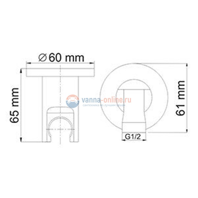 Подключение шланга WasserKRAFT A099 с настенным держателем лейки, матовый хром