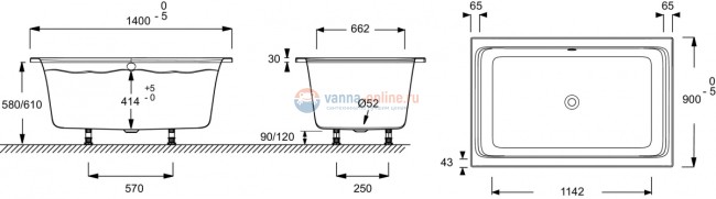 Ванна акриловая Jacob Delafon Capsule E6D123-00, 140 х 90 см