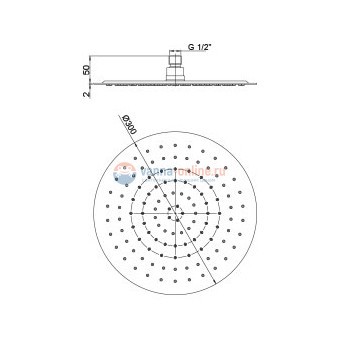 Верхний душ Paini 300 мм, круглый, ультратонкий