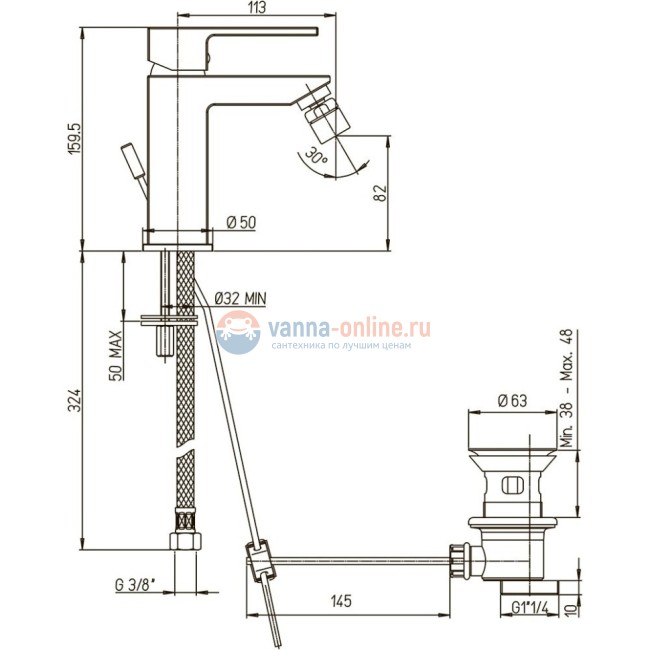Смеситель для биде Paini Dax, черный матовый PVD