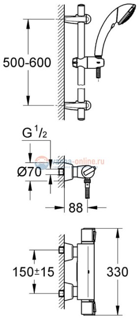 Термостат Grohe Grohtherm 2000 34195000 с душевым гарнитуром Термостат Grohe Grohtherm 2000 34195000 с душевым гарнитуром