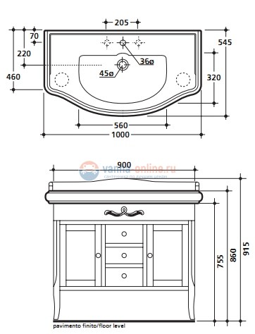 Тумба под раковину Kerasan Retro 734730, цвет белый матовый