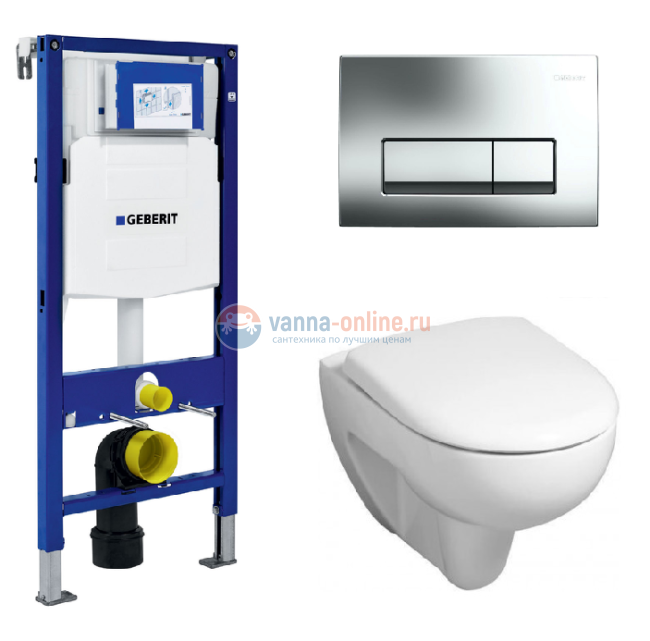 Инсталляция Geberit с безободковым унитазом Geberit Renova Nr.1 203050000, сиденье микролифт, комплект 332849