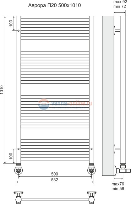 Полотенцесушитель TERMINUS Аврора П20 500х1006 (4+6+6+4)