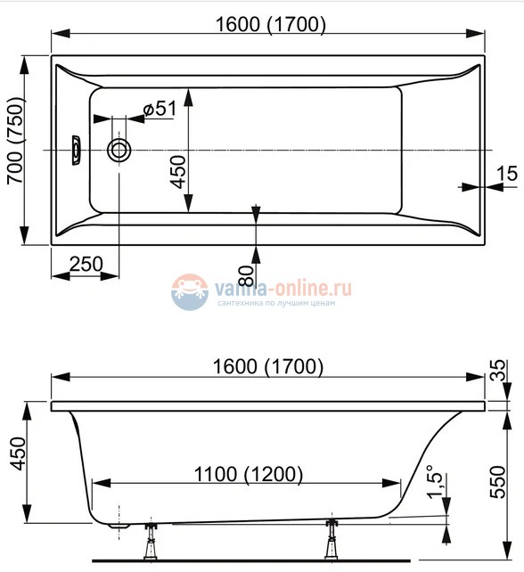 Акриловая ванна Vagnerplast Veronela 160 x 70 см