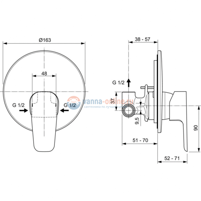 Встраиваемый смеситель для душа Ideal Standard CERAPLAN III A6382AA