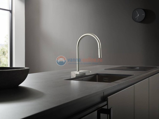 Кухонный смеситель Hansgrohe Aquno Select M81, 73831000, с вытяжным изливом, 3 режима струи, хром