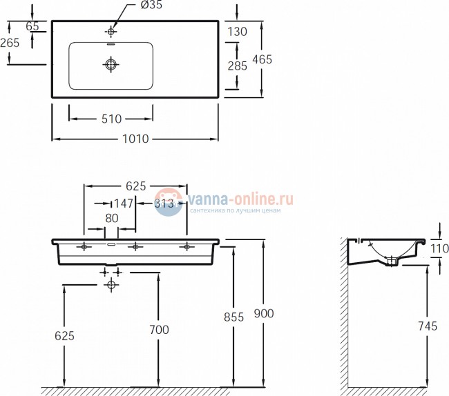 Раковина Jacob Delafon Vox EXAC112-00, крыло справа