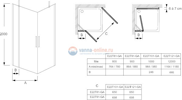 Душевой уголок Jacob Delafon Contra 120 x 80 см, двустворчатый
