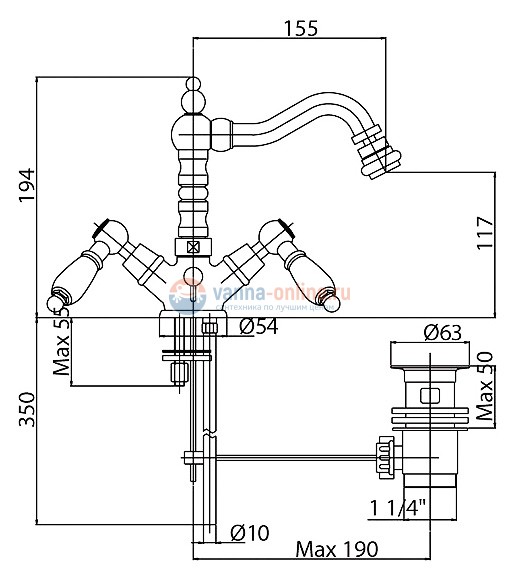Смеситель Cezares DIAMOND-BS2-03-Sw, золото, ручки Swarovski