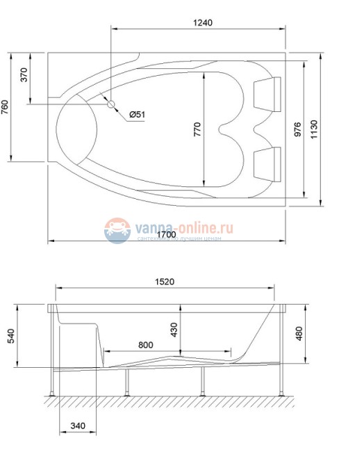 Акриловая ванна Royal Bath Shakespeare RB652100K с каркасом 170 х 110 L/R