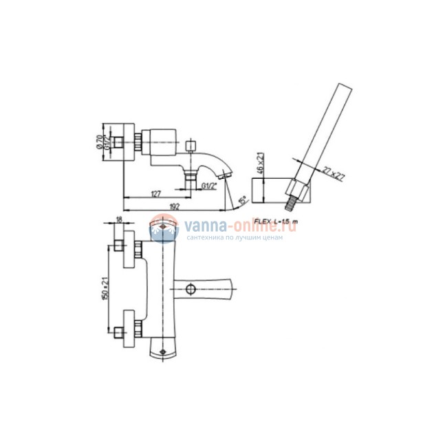 Смеситель для ванны Paini Lady с термостатом и аксессуаром, золото PVD Смеситель для ванны Paini Lady с термостатом и аксессуаром, золото PVD