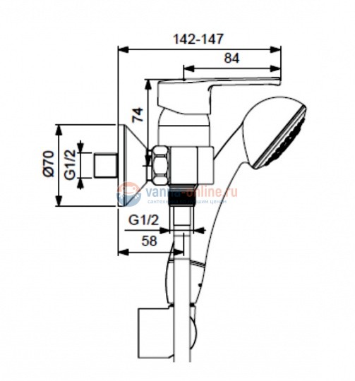 Смеситель Vidima УНО (Uno) BA237AA для душа с душевым гарнитуром, хром Смеситель Vidima УНО (Uno) BA237AA для душа с душевым гарнитуром, хром