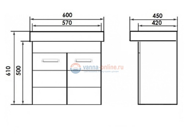 Тумба с раковиной Orange Таис 60 см, подвесная, цвет - белый Тумба с раковиной Orange Таис 60 см, подвесная, цвет - белый