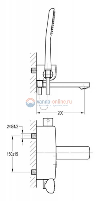 Смеситель для ванны и душа Cezares GLOBO-F-VD-TB-01, термостатический, с ручным душем
