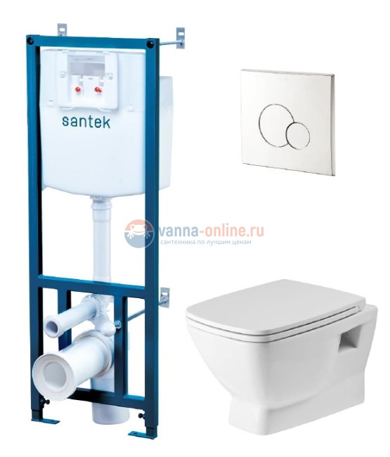 Инсталляция Santek с унитазом Santek Neo 1.WH50.1.572 подвесной, сиденье SoftClose, кнопка хром Инсталляция Santek с унитазом Santek Neo 1.WH50.1.572 подвесной, сиденье SoftClose, кнопка хром