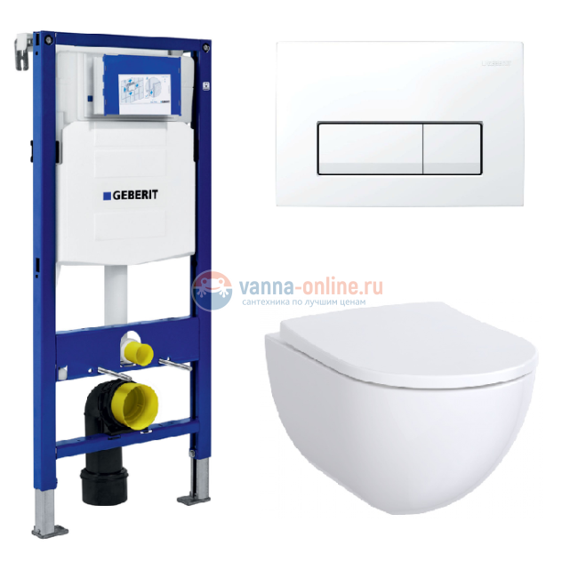 Инсталляция Geberit 458.128.11.1, с безободковым унитазом Geberit Acanto 500.600.01.2 Rimfree, сиденье микролифт, комплект